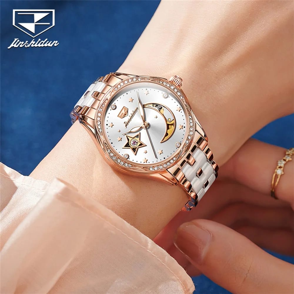 Women Mechanical StarMoon Ceramic Bracelet Watch